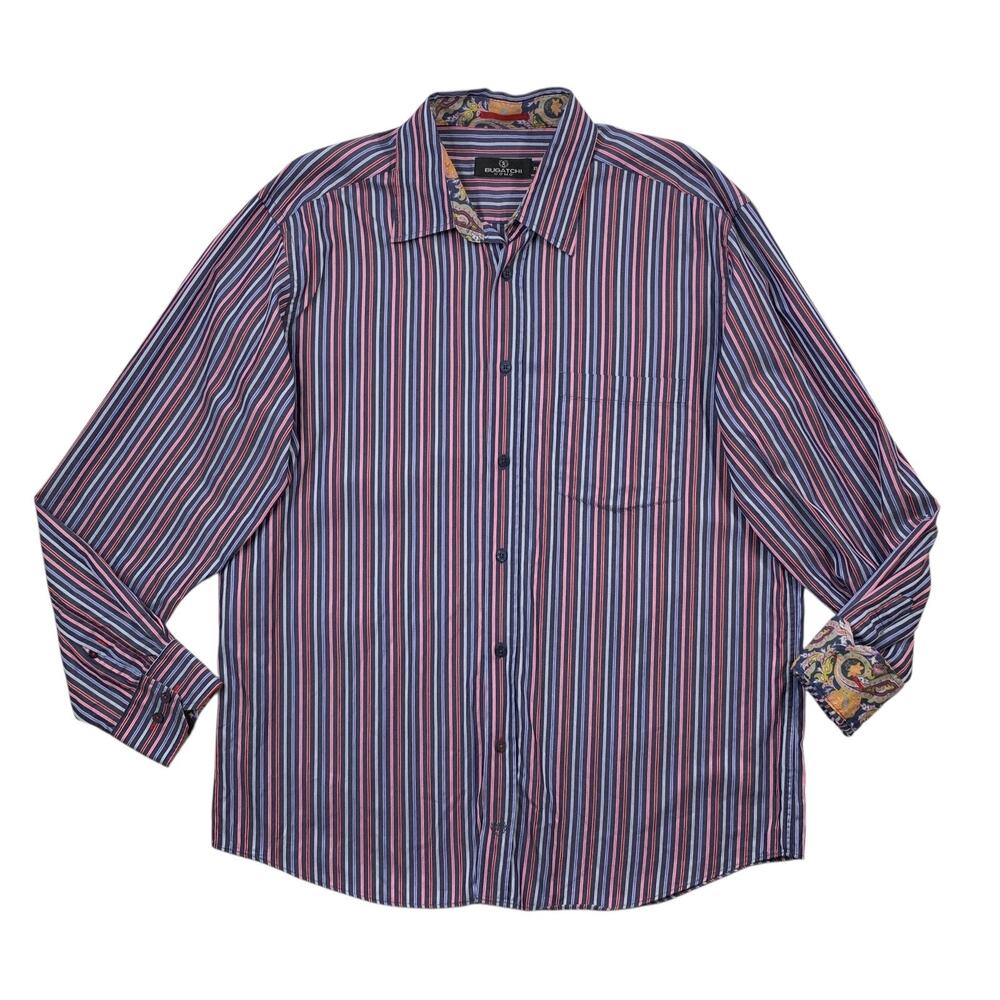 Bugatchi Uomo Shirt Mens XL Extra Large Striped Cotton Button Up Long Sleeve
